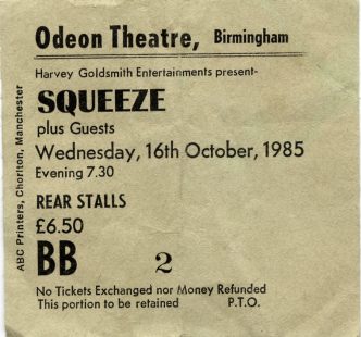 Squeeze - 16 October 1985 - live at Birmingham Odeon