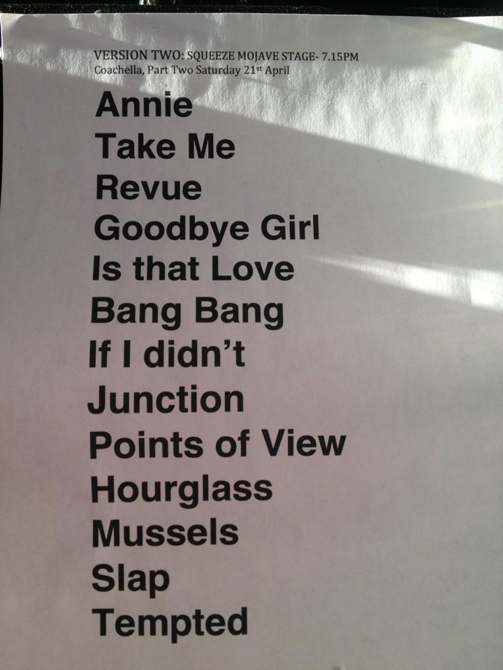 2012-04-21 setlist - photo by Peter D Thompson