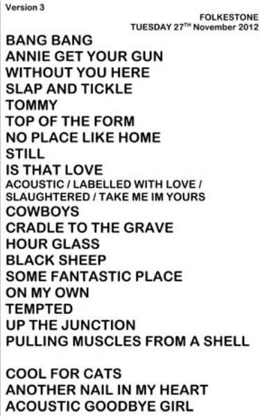 2012-11-27 setlist