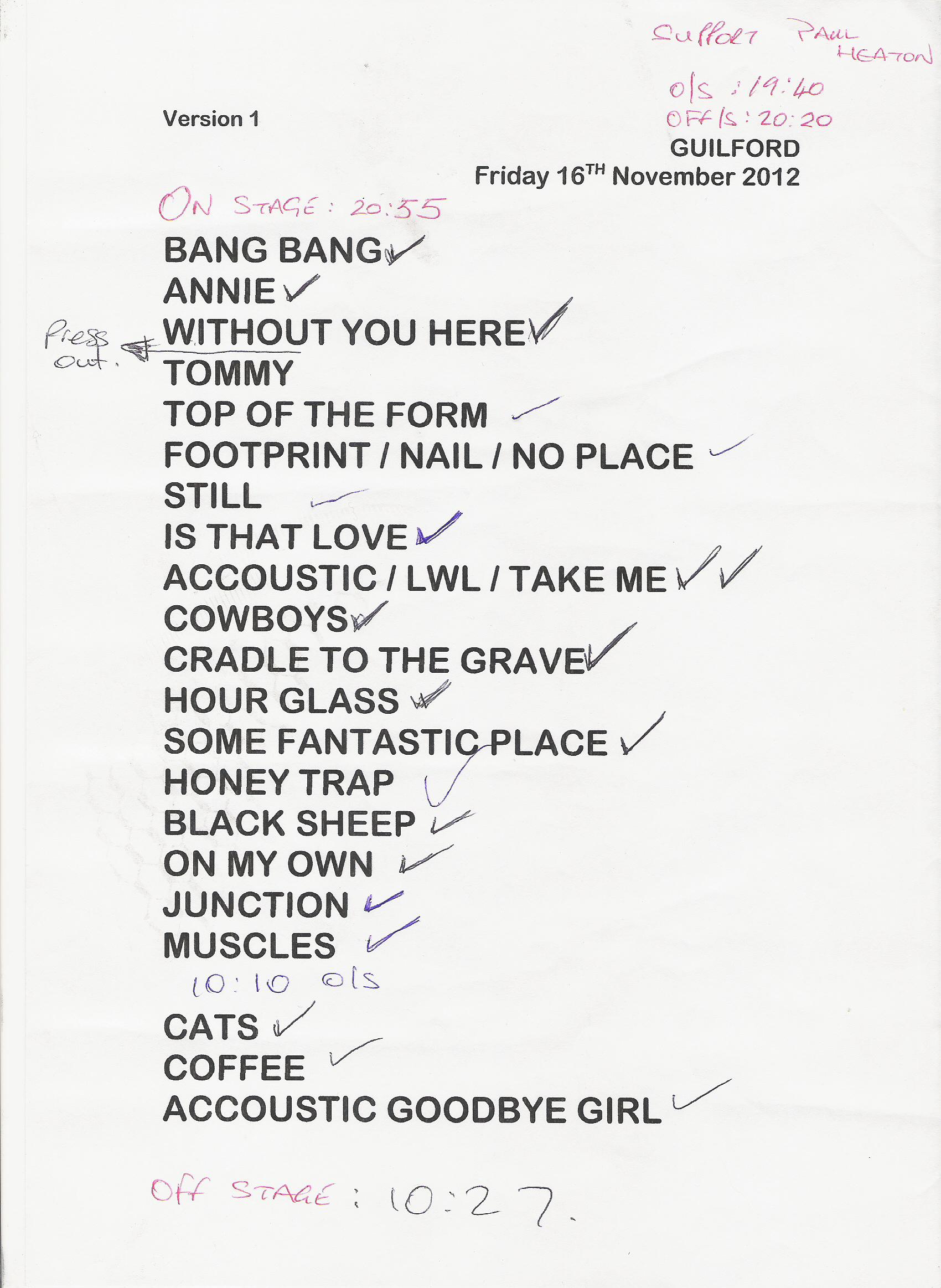 Squeeze - 16 November 2012 - live at G-Live in Guildford Setlist
