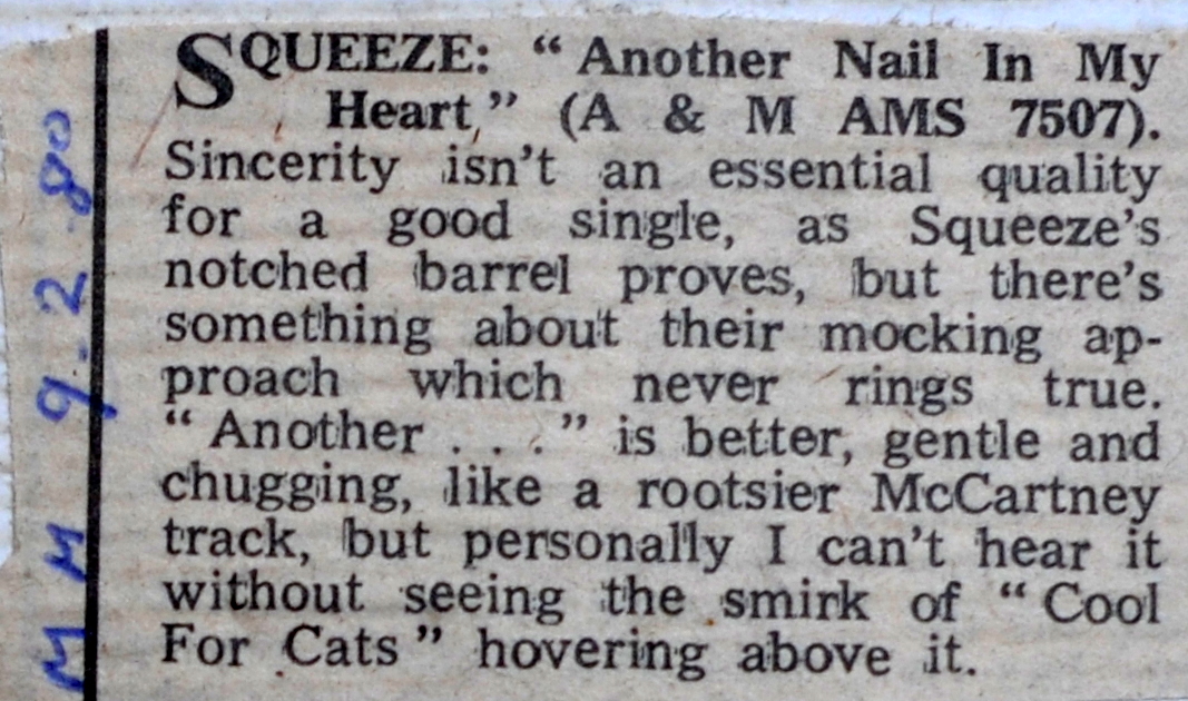 Melody Maker Review of Another Nail In My Heart - 9 February 1980